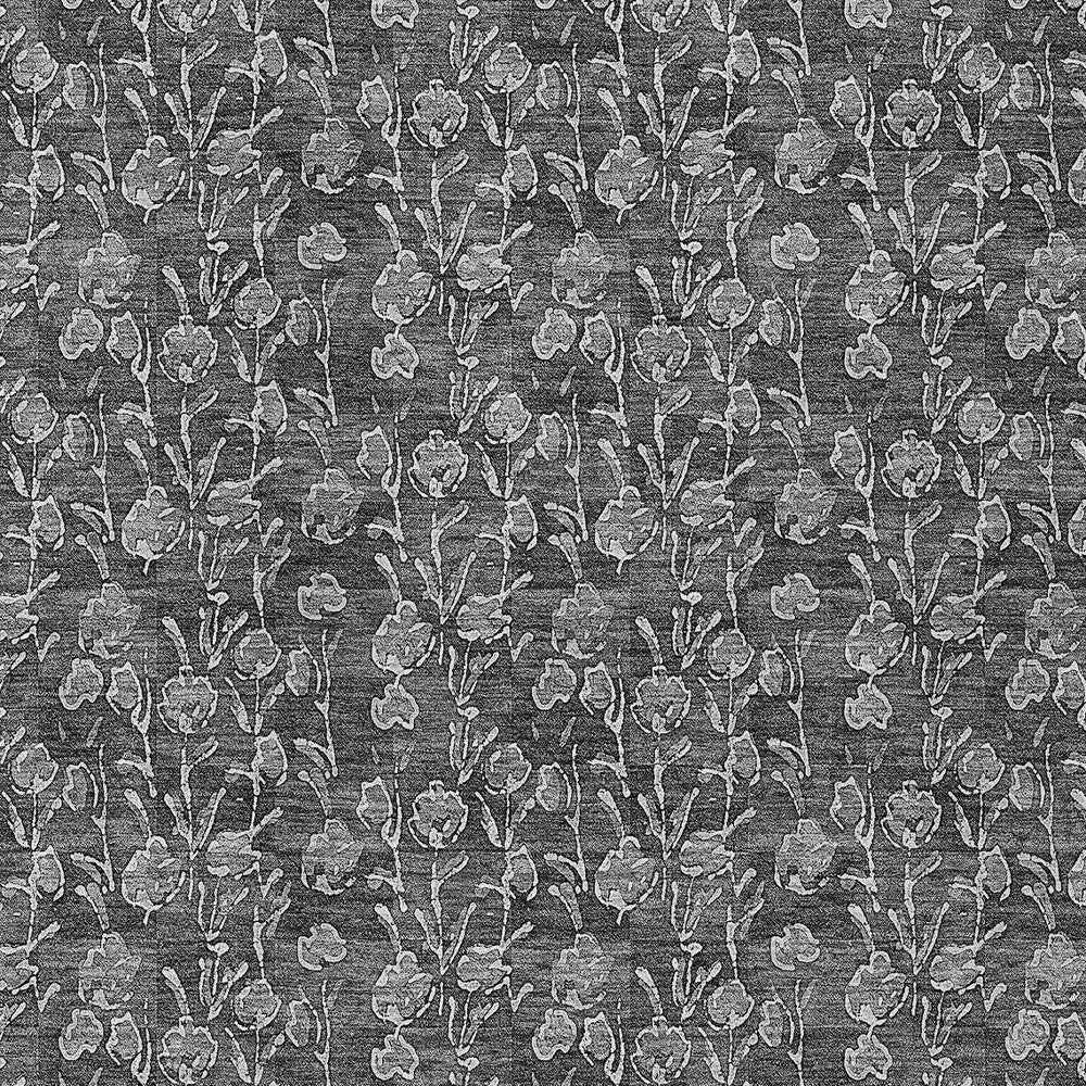 8' X 10' Gray Charcoal And Silver Floral Washable Indoor Outdoor Area Rug