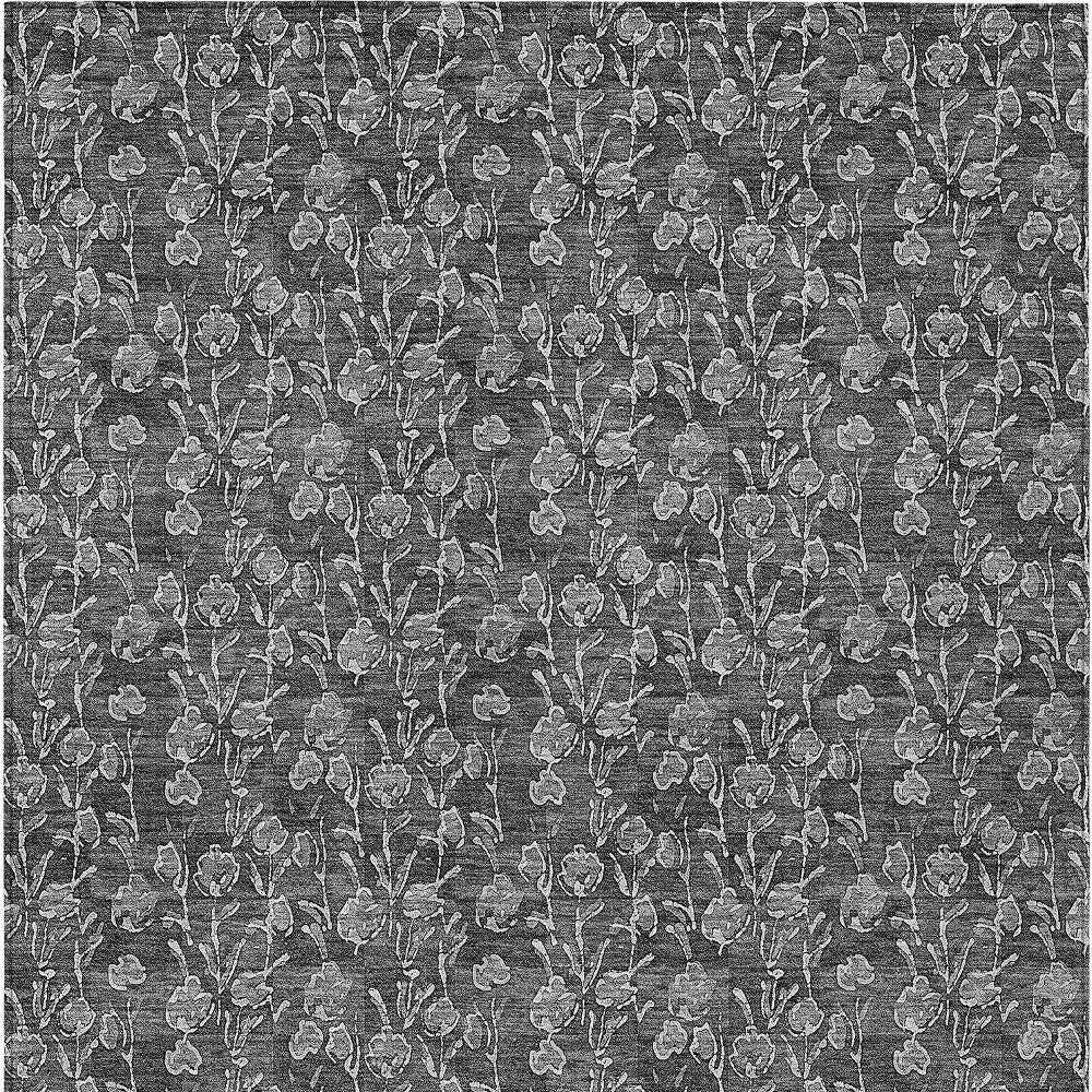 8' X 10' Gray Charcoal And Silver Floral Washable Indoor Outdoor Area Rug