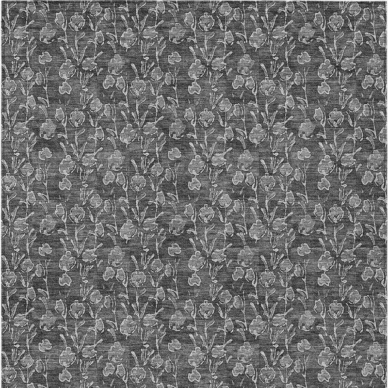 8' X 10' Gray Charcoal And Silver Floral Washable Indoor Outdoor Area Rug