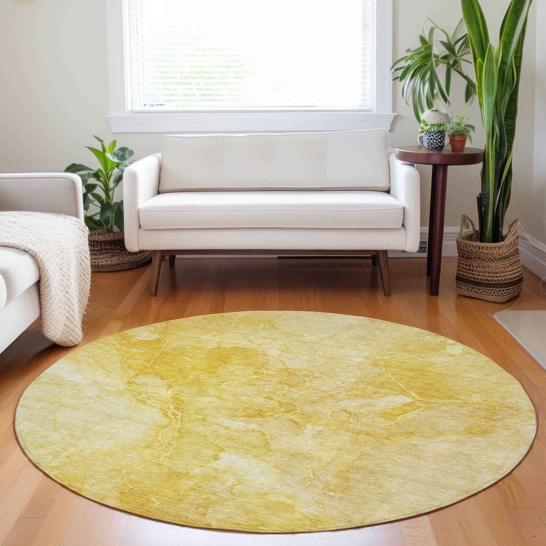 8' Gold And Yellow Round Nautical Washable Indoor Outdoor Area Rug