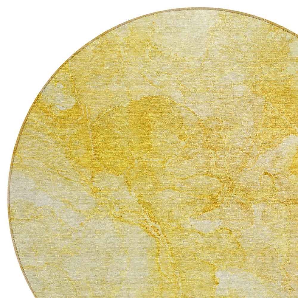 8' Gold And Yellow Round Nautical Washable Indoor Outdoor Area Rug