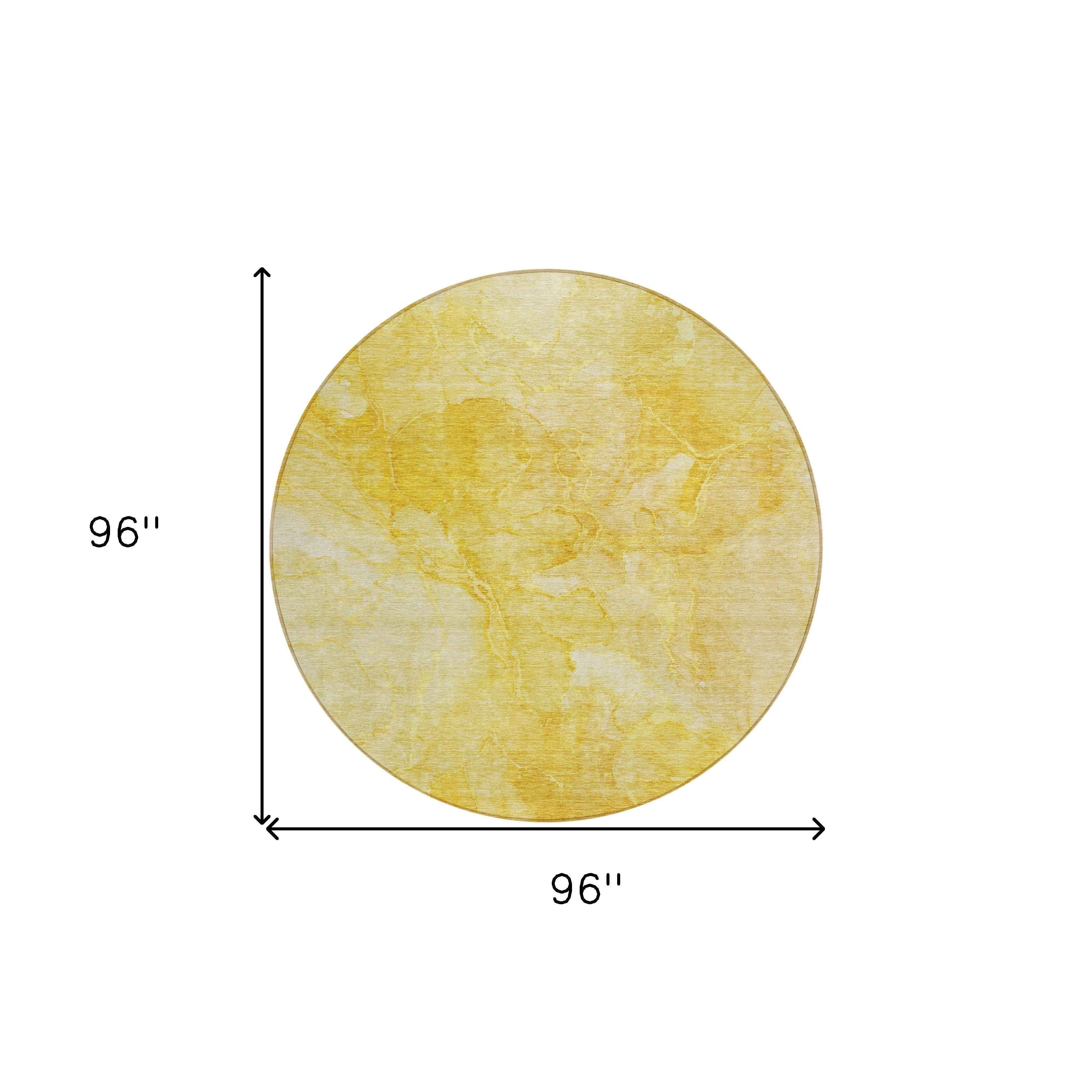 8' Gold And Yellow Round Nautical Washable Indoor Outdoor Area Rug