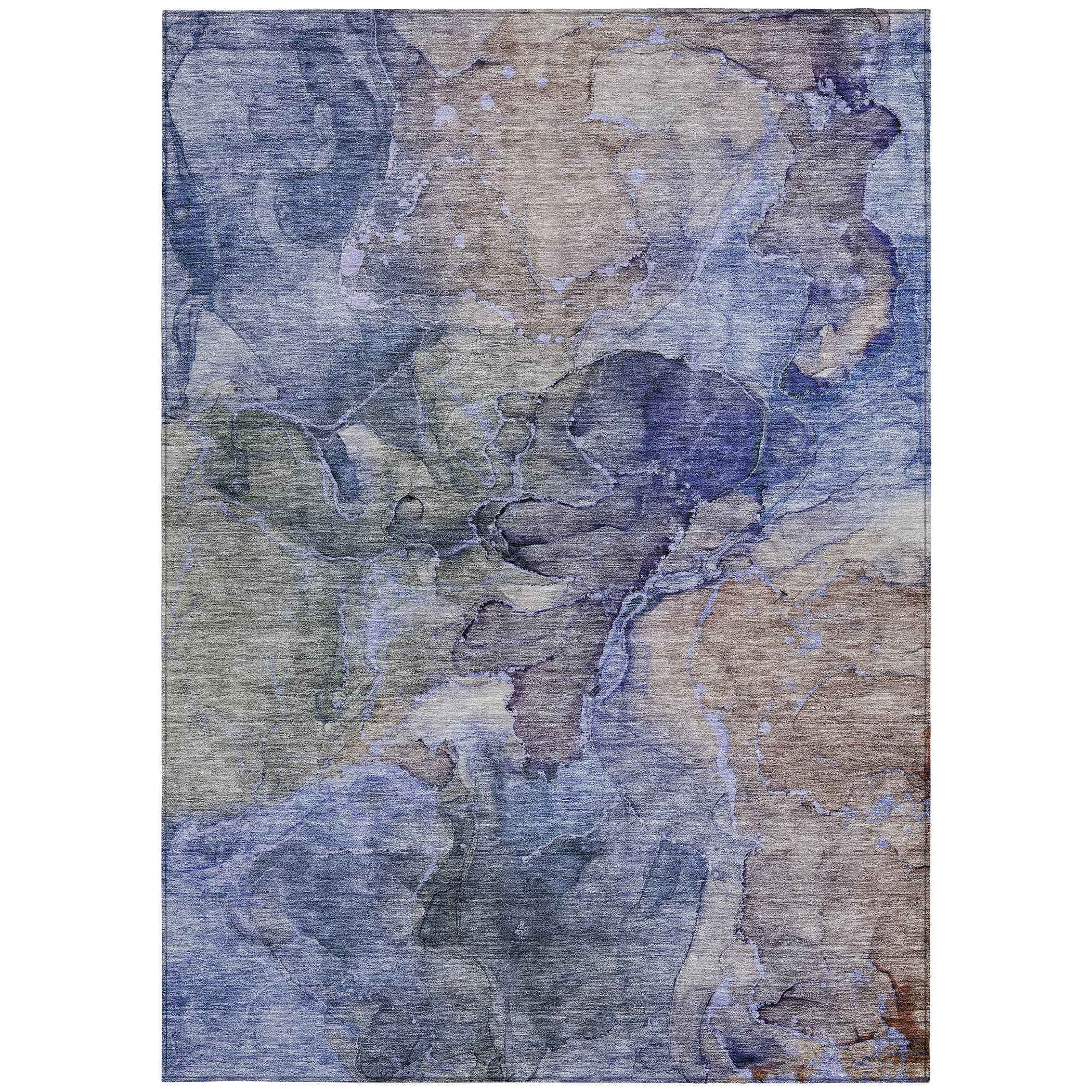 9' X 12' Navy Blue And Beige Abstract Washable Indoor Outdoor Area Rug