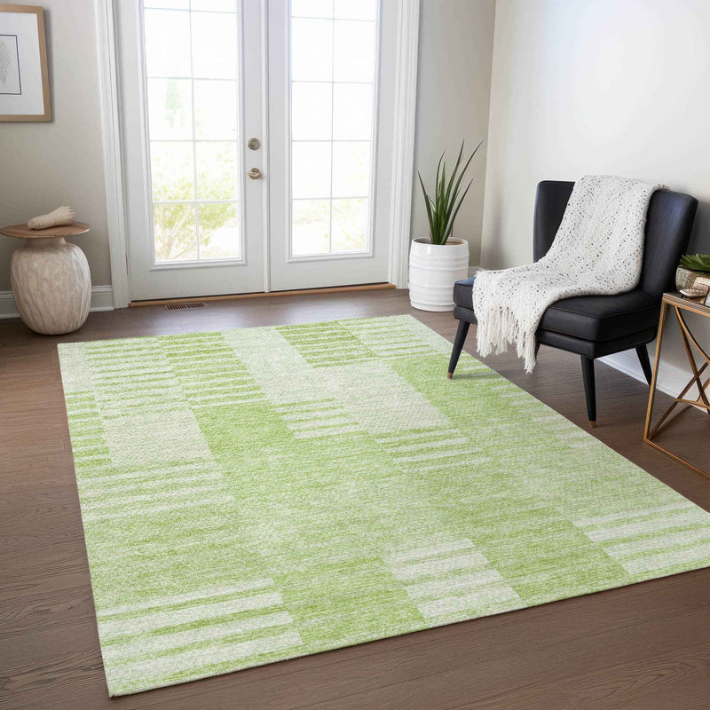 8' X 10' Artichoke Green And Mint Green Striped Washable Indoor Outdoor Area Rug
