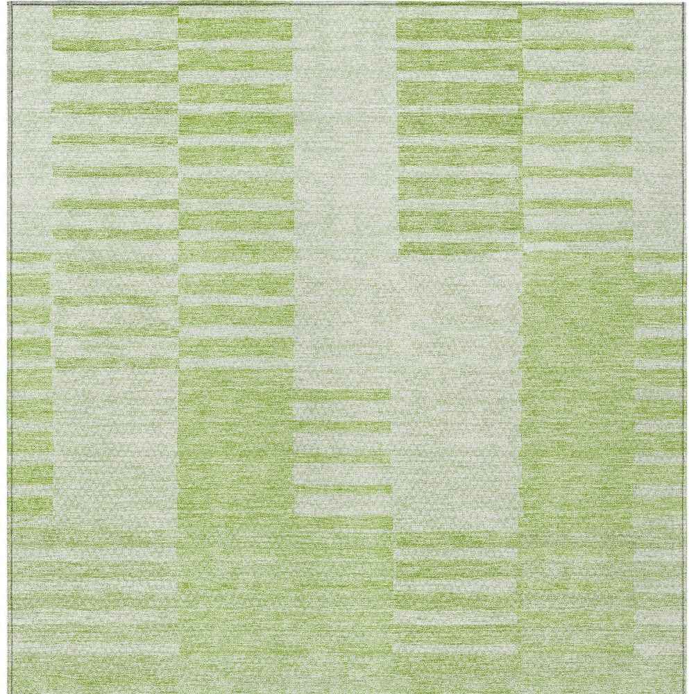 8' X 10' Artichoke Green And Mint Green Striped Washable Indoor Outdoor Area Rug
