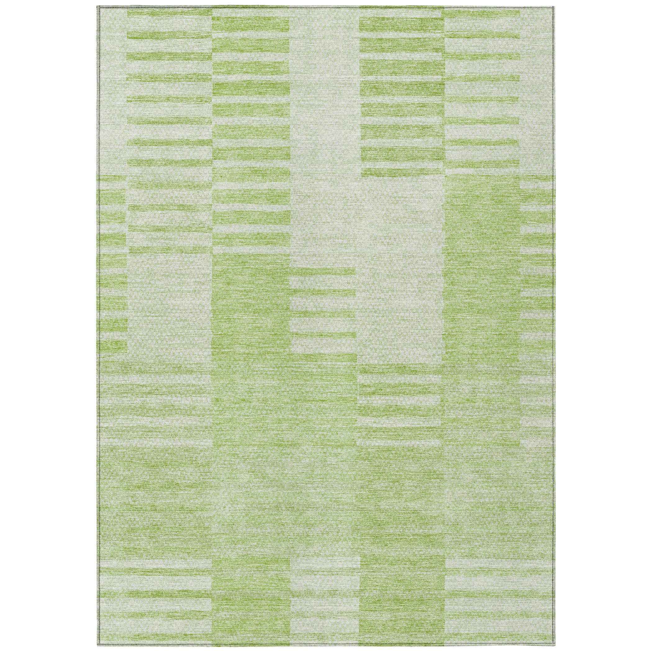 8' X 10' Artichoke Green And Mint Green Striped Washable Indoor Outdoor Area Rug