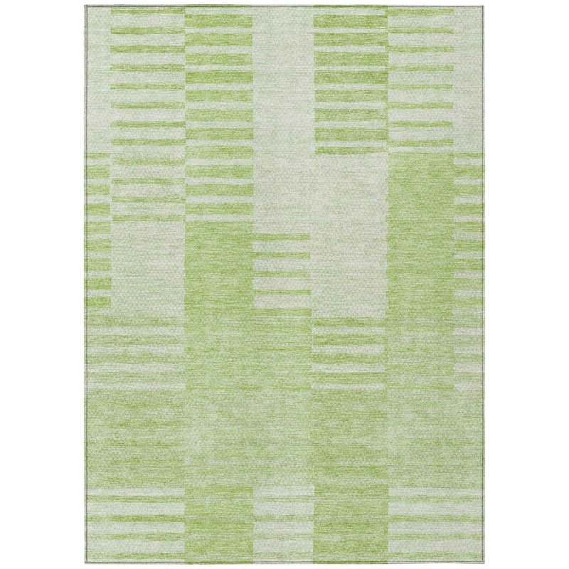 8' X 10' Artichoke Green And Mint Green Striped Washable Indoor Outdoor Area Rug