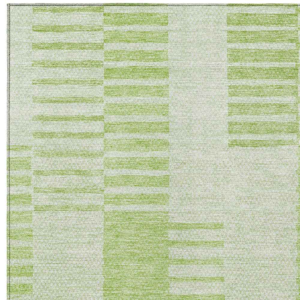 8' X 10' Artichoke Green And Mint Green Striped Washable Indoor Outdoor Area Rug