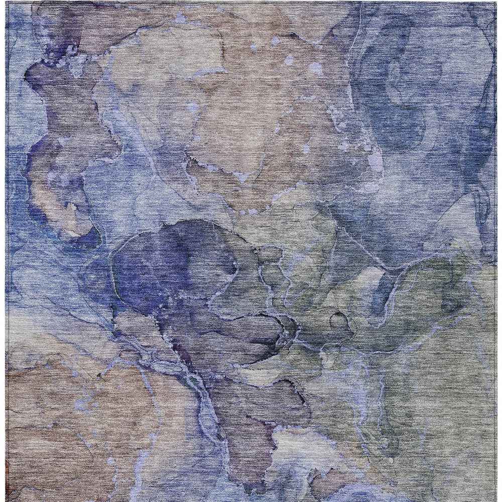 9' X 12' Navy Blue And Beige Abstract Washable Indoor Outdoor Area Rug