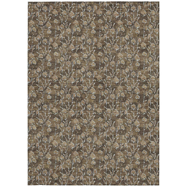 5' X 8' Brown And Ivory Floral Washable Indoor Outdoor Area Rug