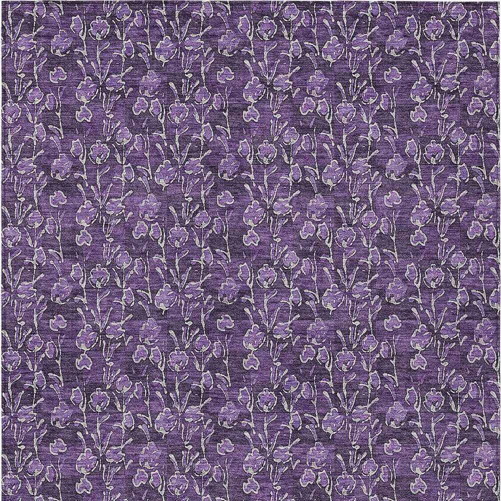 3' X 5' Purple Eggplant And Ivory Floral Washable Indoor Outdoor Area Rug