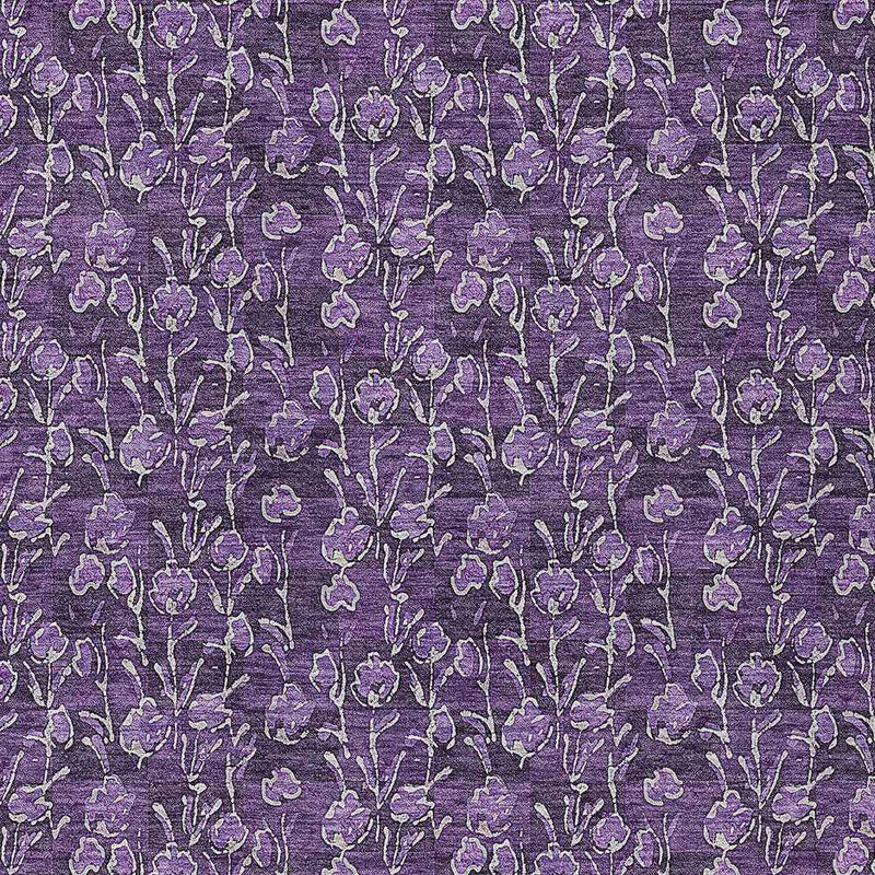 3' X 5' Purple Eggplant And Ivory Floral Washable Indoor Outdoor Area Rug