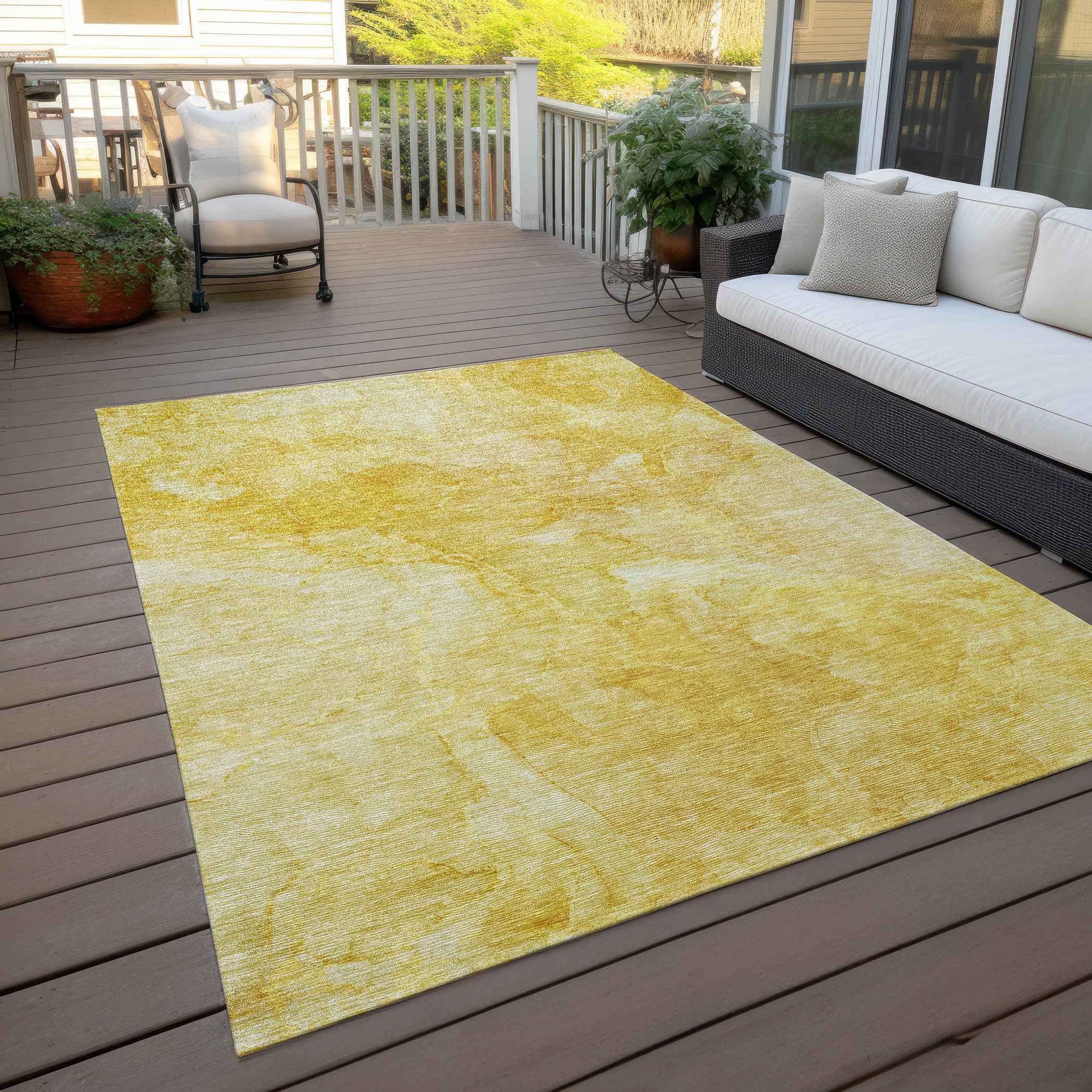 10' X 14' Gold And Yellow Nautical Washable Indoor Outdoor Area Rug