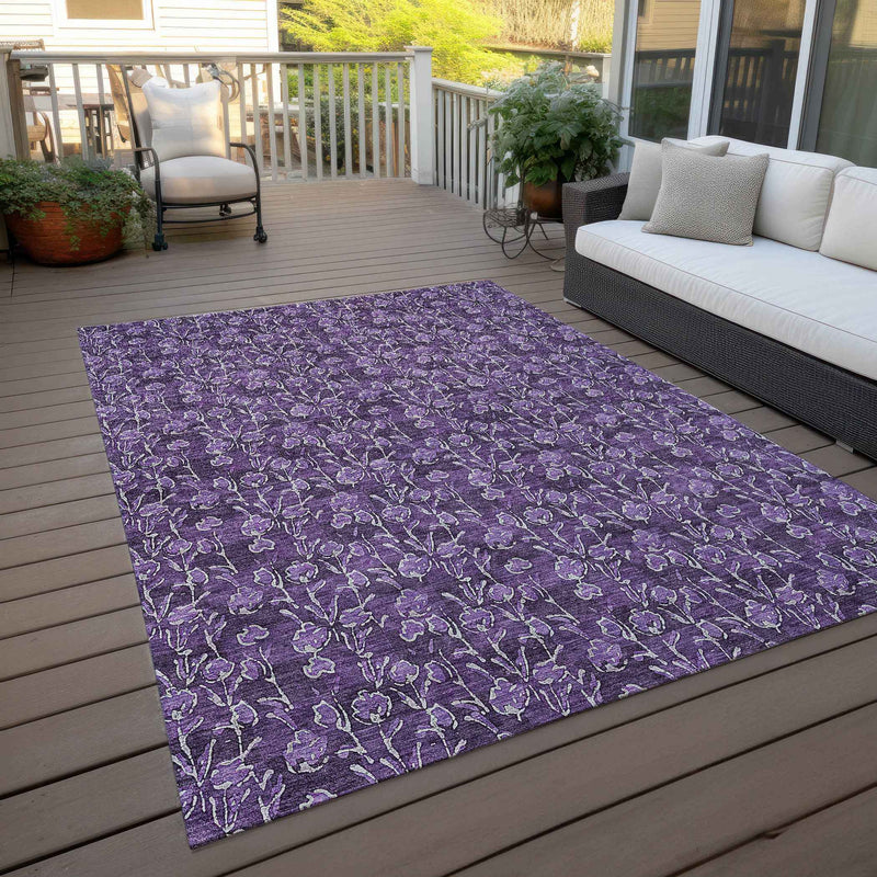 3' X 5' Purple Eggplant And Ivory Floral Washable Indoor Outdoor Area Rug