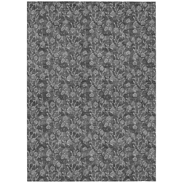 3' X 5' Gray Charcoal And Silver Floral Washable Indoor Outdoor Area Rug