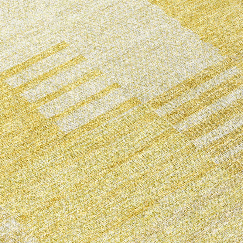 8' Gold Wheat And Ivory Round Striped Washable Indoor Outdoor Area Rug