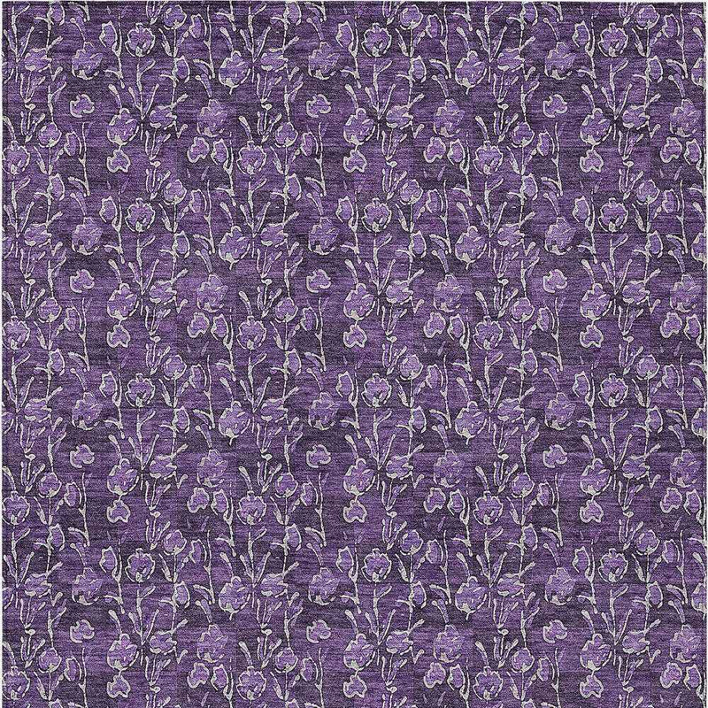 5' X 8' Purple Eggplant And Ivory Floral Washable Indoor Outdoor Area Rug