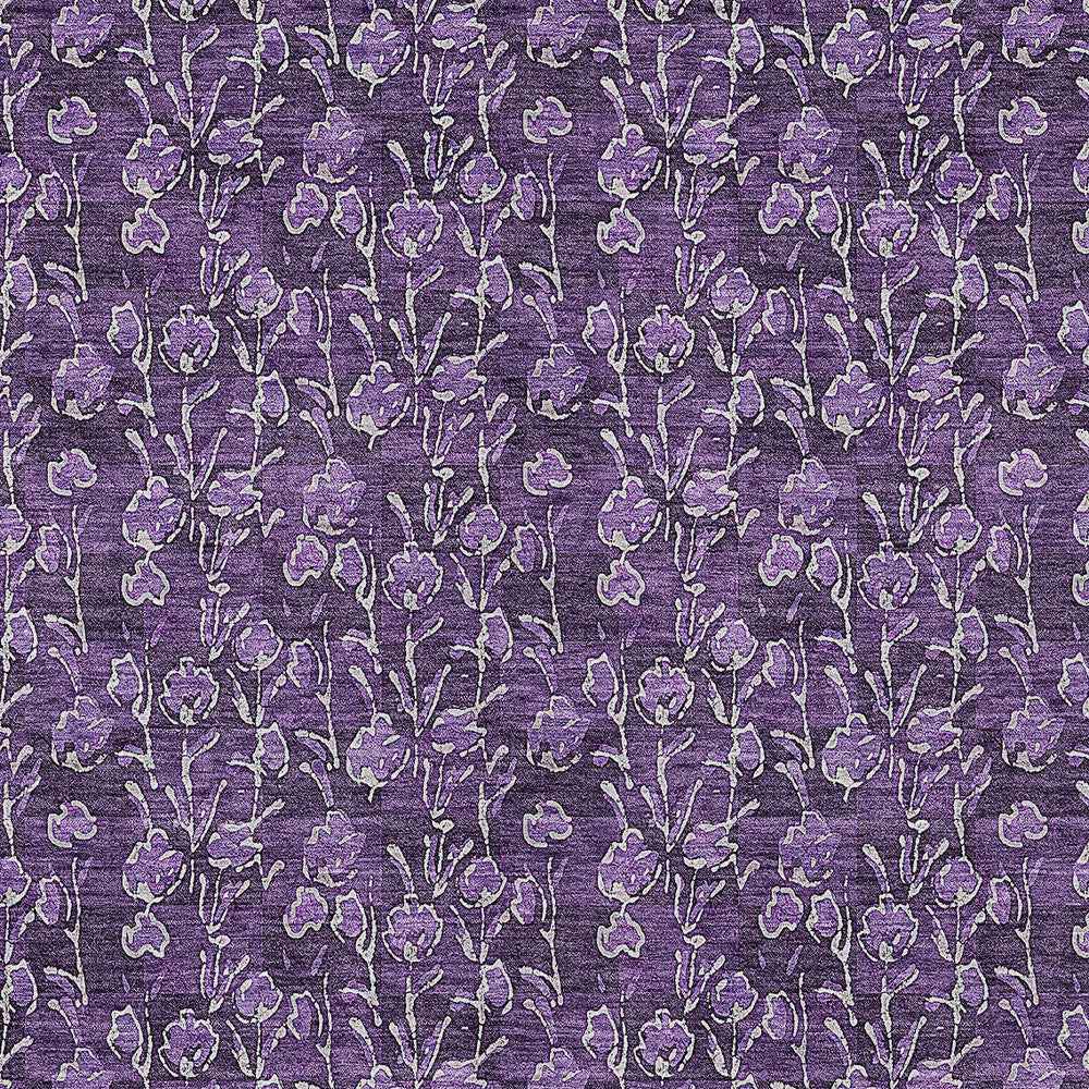 5' X 8' Purple Eggplant And Ivory Floral Washable Indoor Outdoor Area Rug