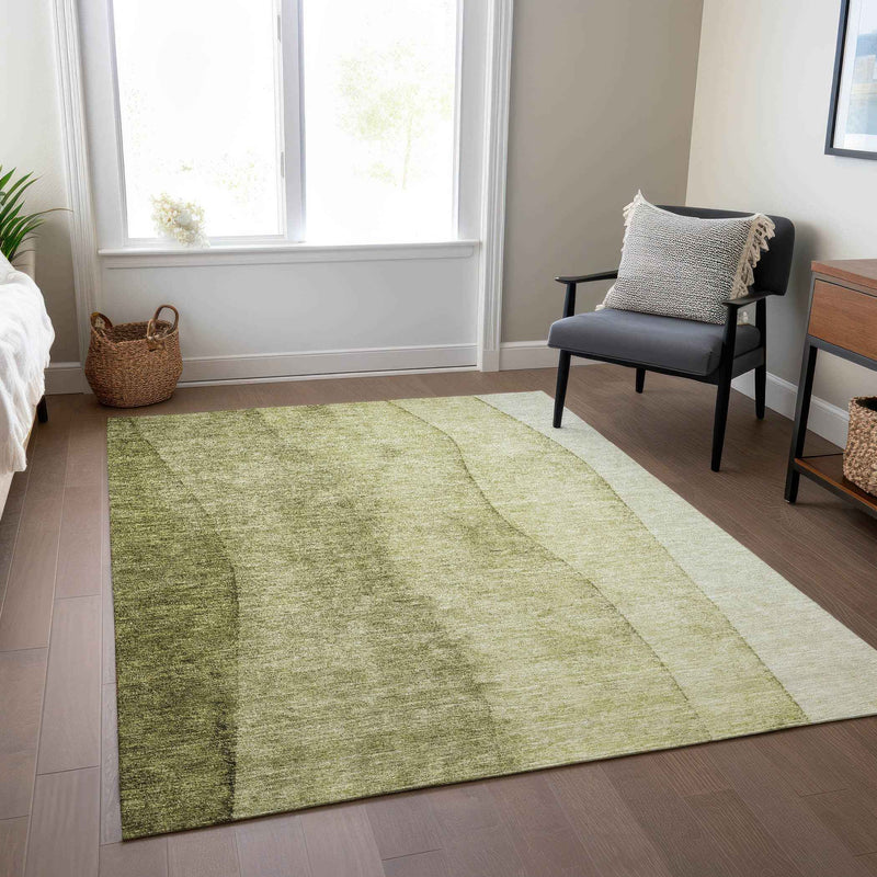 10' X 14' Olive Green And Artichoke Green Ombre Washable Indoor Outdoor Area Rug
