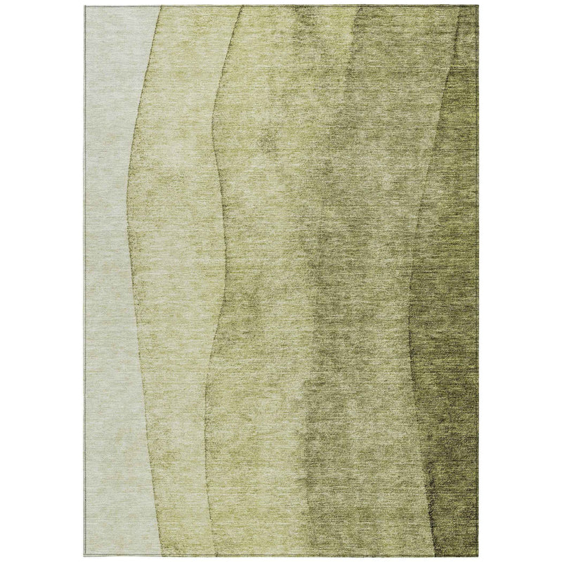 10' X 14' Olive Green And Artichoke Green Ombre Washable Indoor Outdoor Area Rug