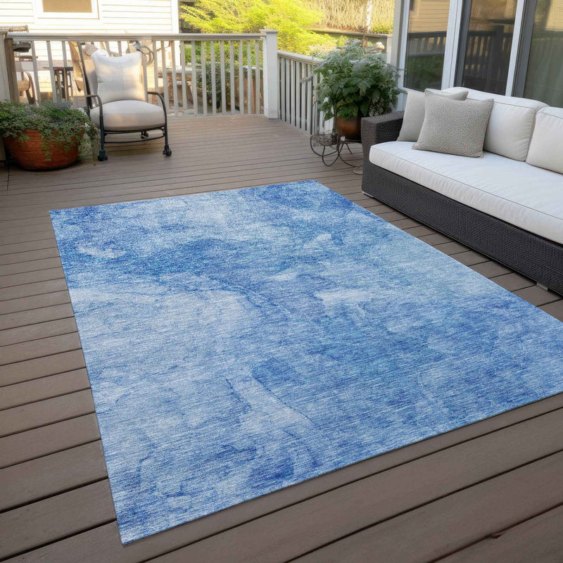 8' X 10' Denim Blue And Sky Blue Nautical Washable Indoor Outdoor Area Rug