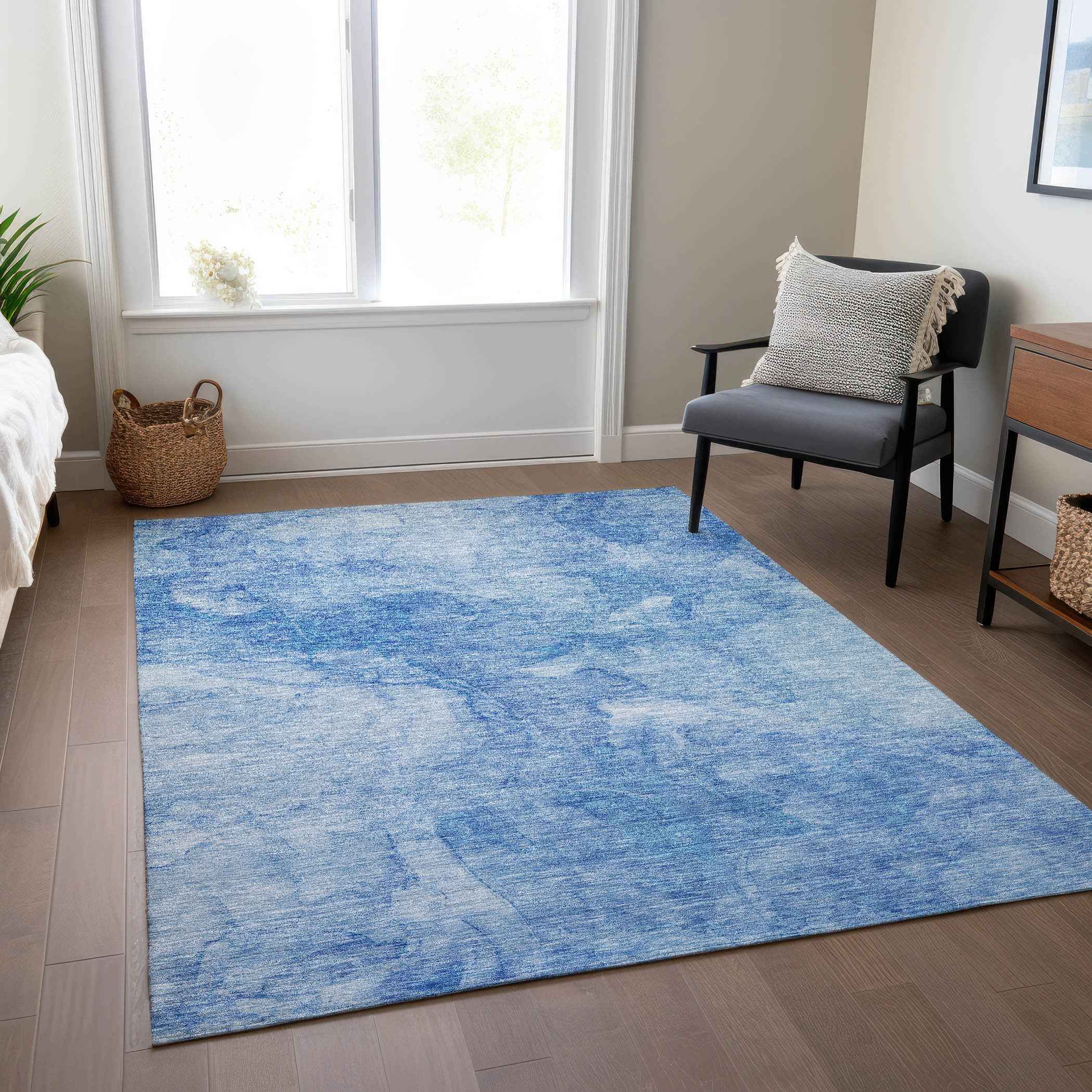 8' X 10' Denim Blue And Sky Blue Nautical Washable Indoor Outdoor Area Rug