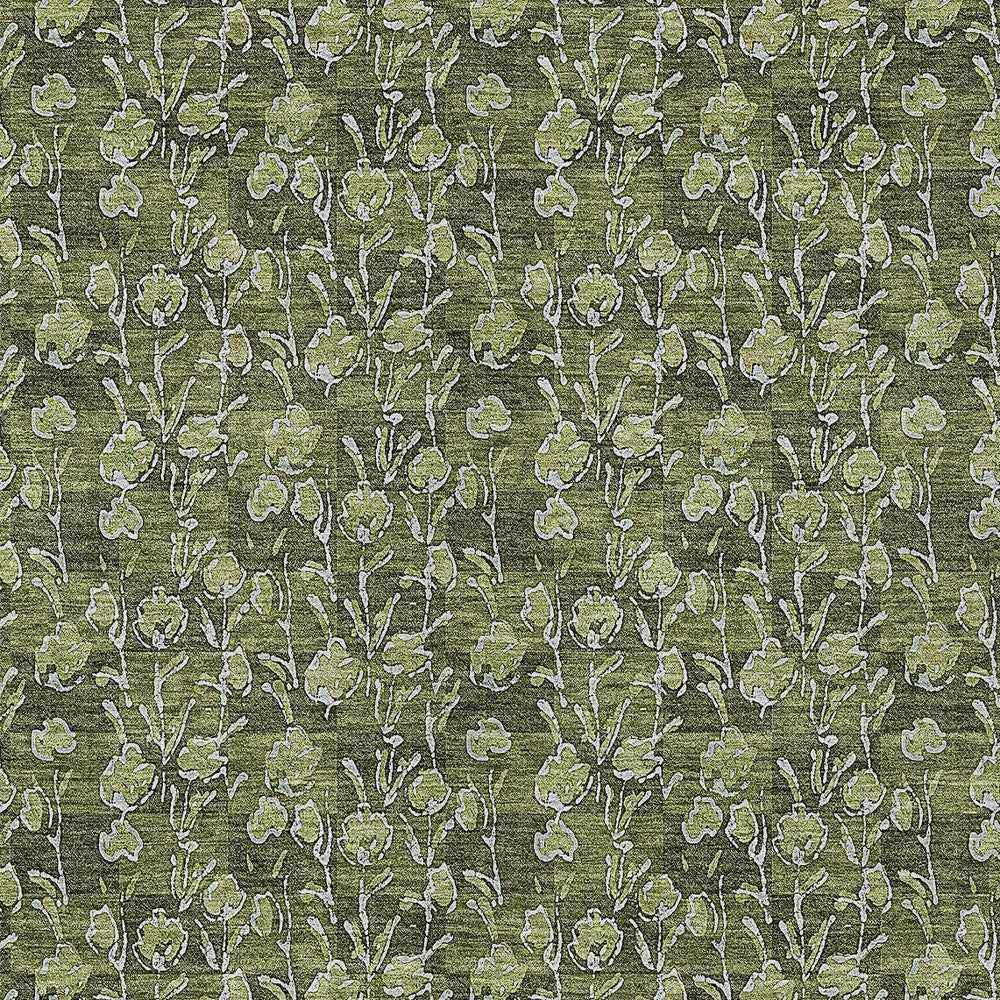 3' X 5' Olive Green Artichoke Green And Ivory Floral Washable Indoor Outdoor Area Rug