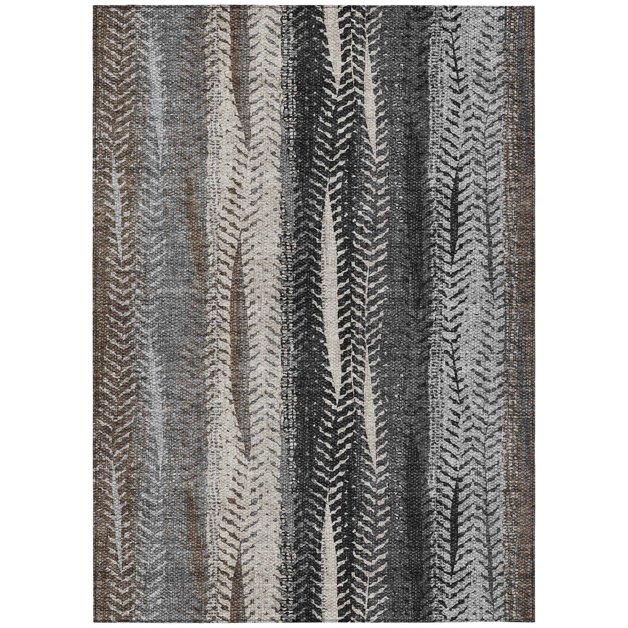 3' X 5' Brown Gray And Ivory Botanical Leaves Washable Indoor Outdoor Area Rug