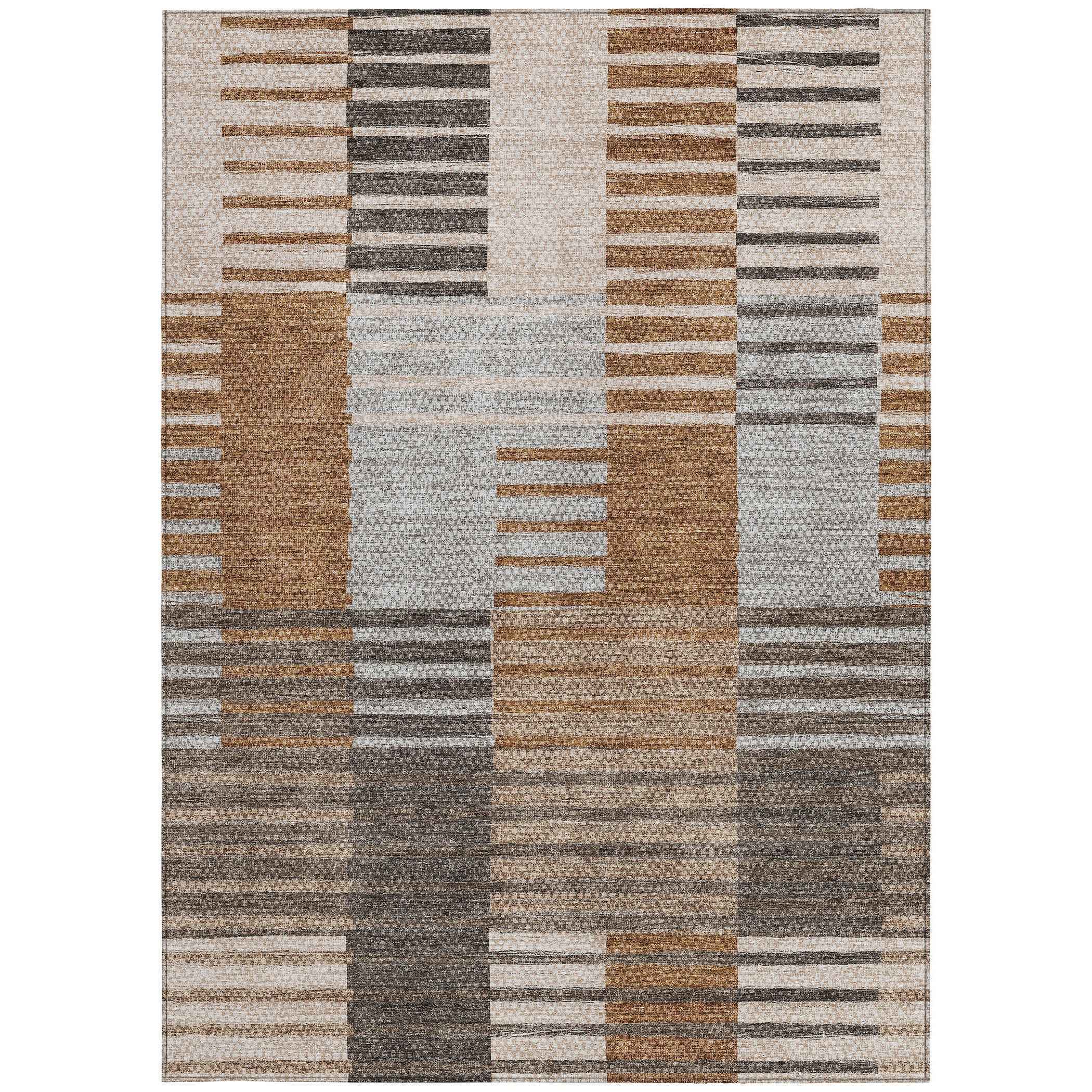 8' X 10' Chocolate And Gray Striped Washable Indoor Outdoor Area Rug