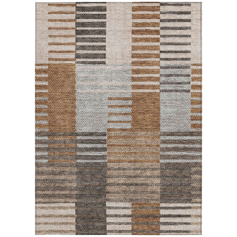 3' X 5' Chocolate And Gray Striped Washable Indoor Outdoor Area Rug