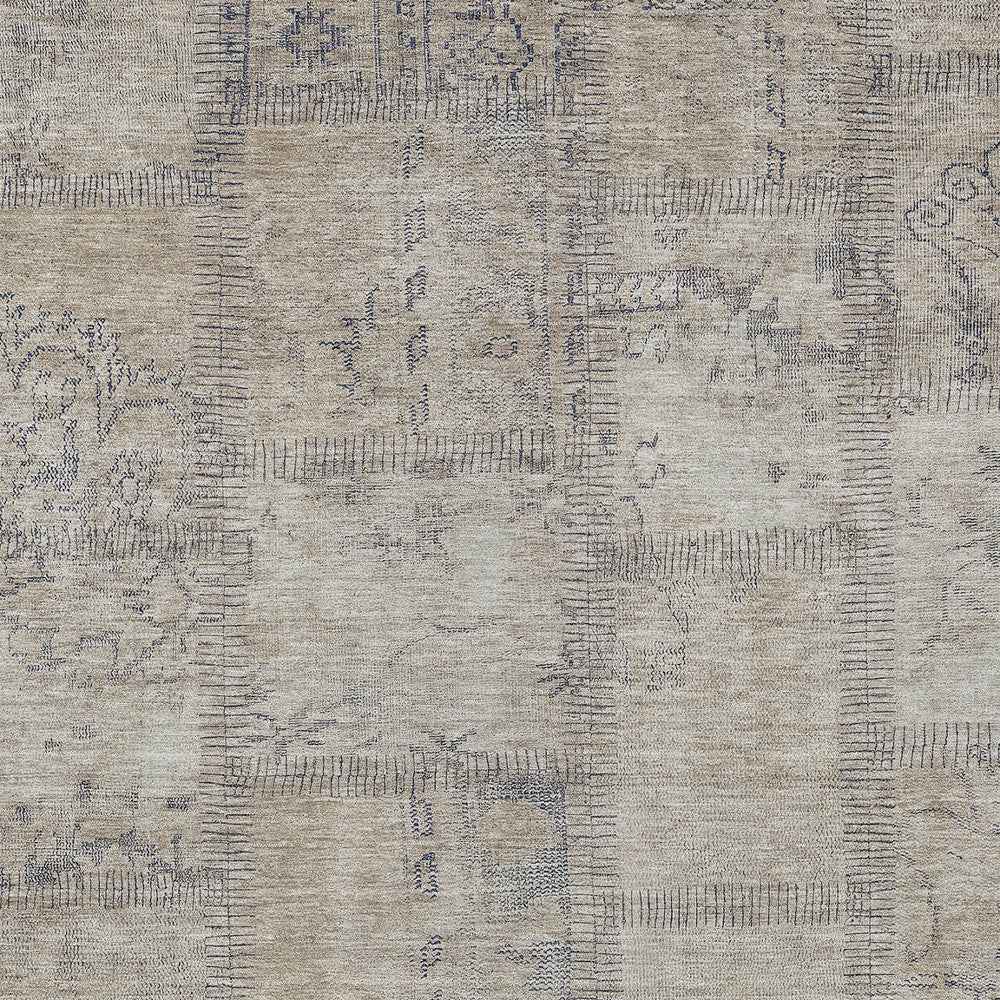 9' X 12' Beige Taupe And Brown Patchwork Washable Indoor Outdoor Area Rug