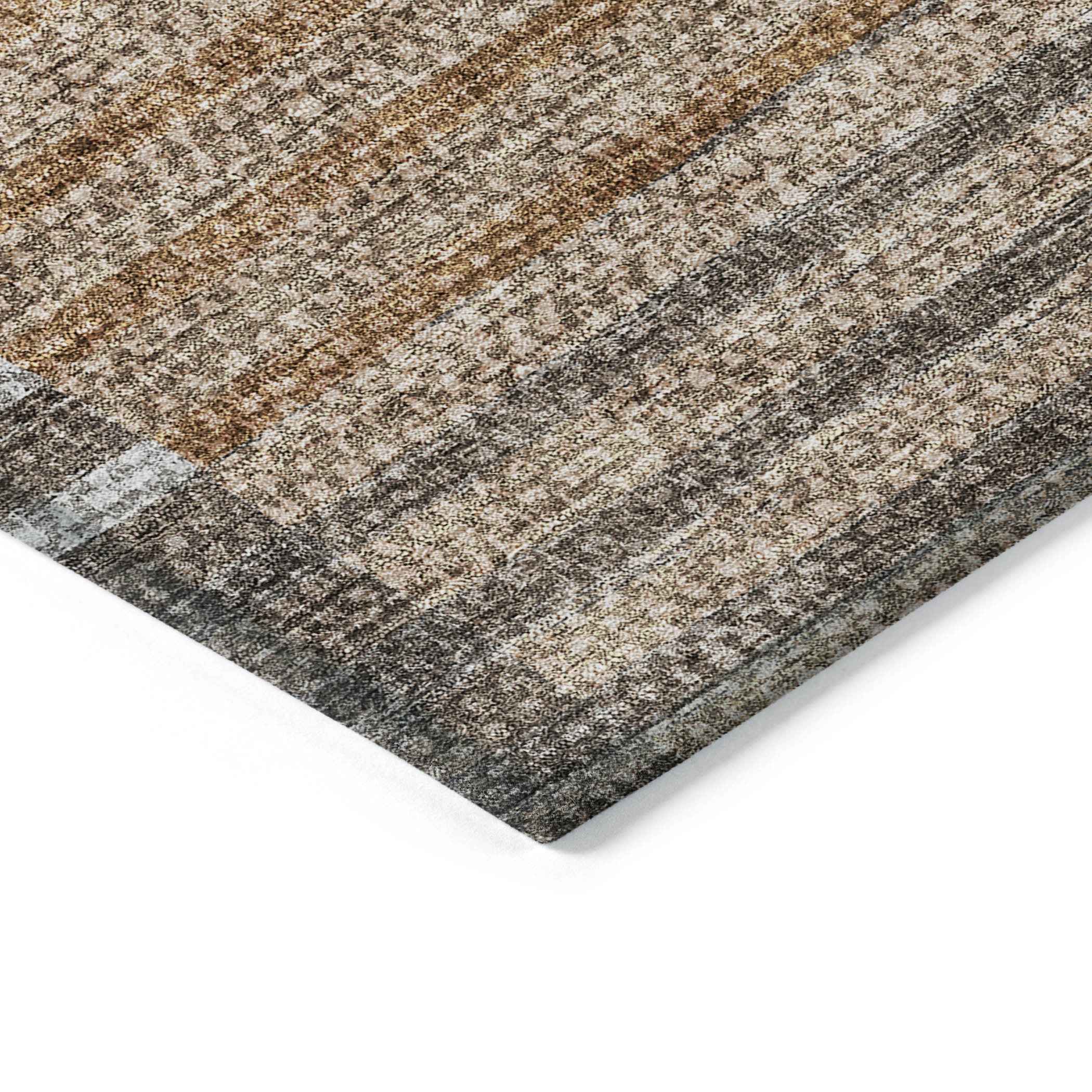 8' X 10' Chocolate And Gray Striped Washable Indoor Outdoor Area Rug