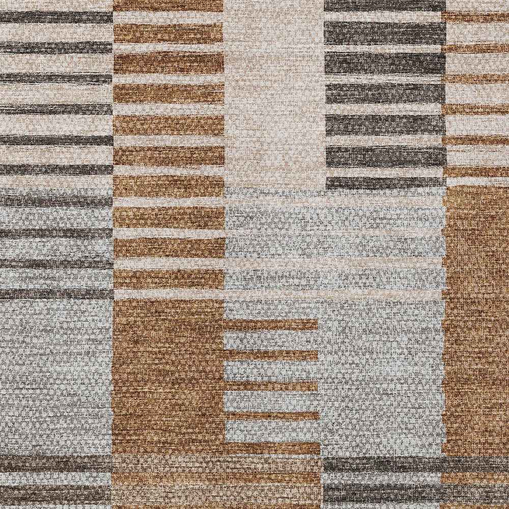 8' X 10' Chocolate And Gray Striped Washable Indoor Outdoor Area Rug