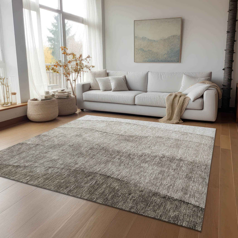 3' X 5' Taupe Brown And Ivory Ombre Washable Indoor Outdoor Area Rug