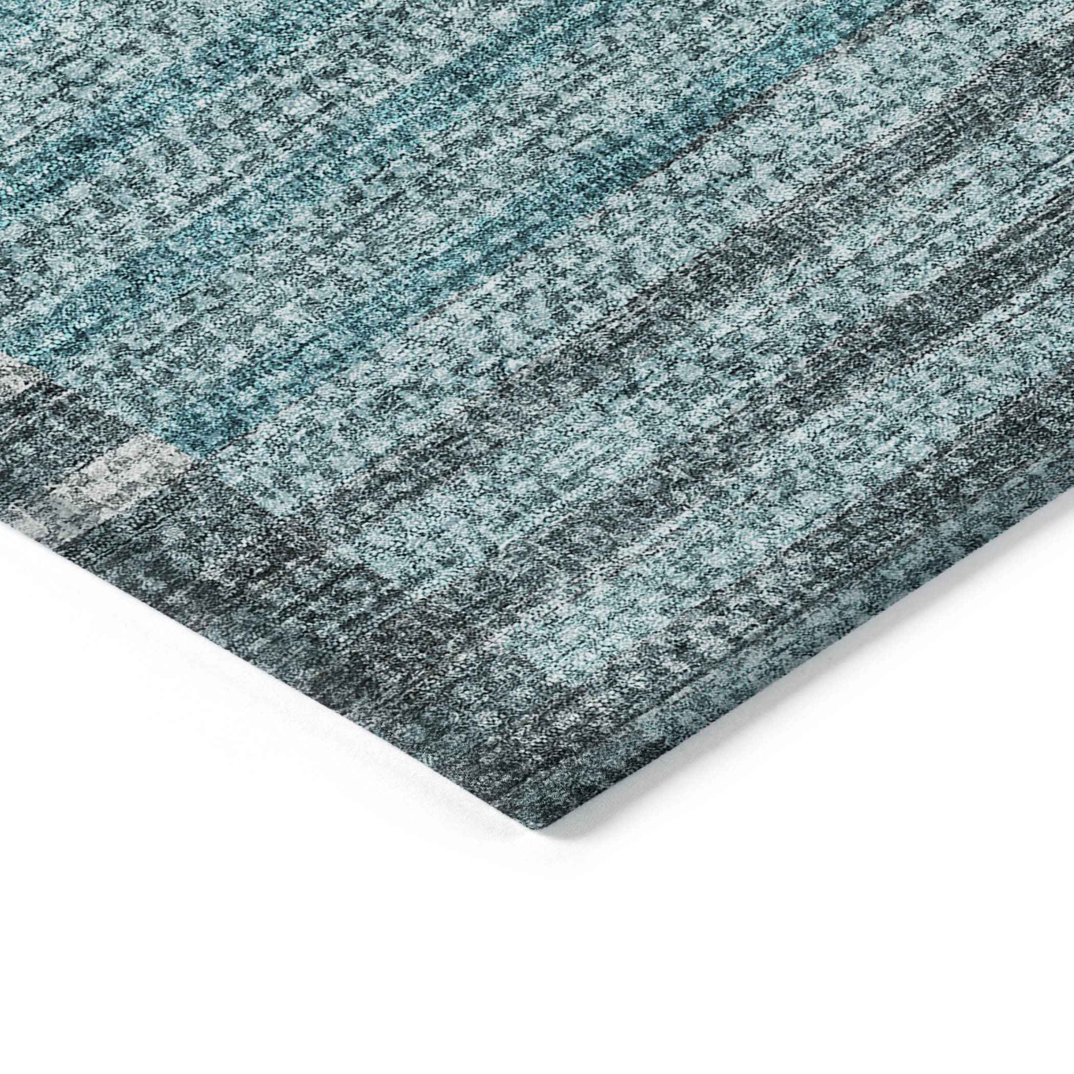 5' X 8' Teal Blue Aqua And Gray Striped Washable Indoor Outdoor Area Rug
