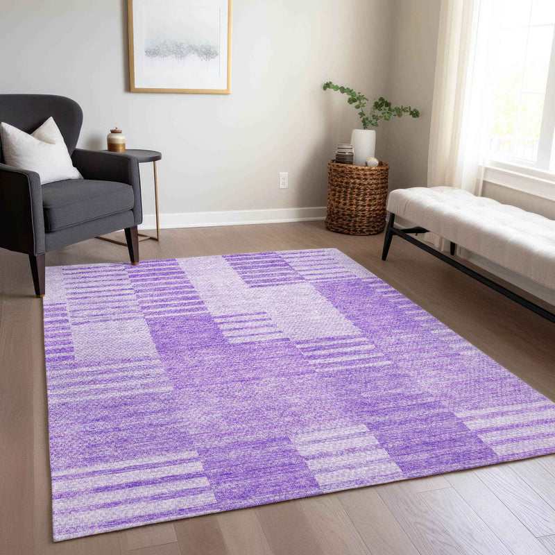8' X 10' Lavender And Purple Striped Washable Indoor Outdoor Area Rug