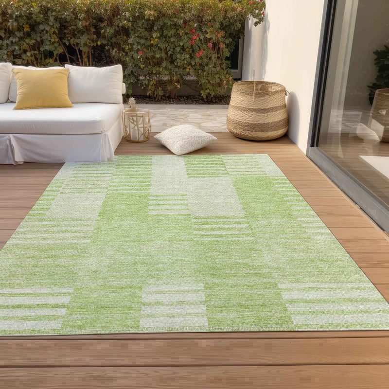 10' X 14' Artichoke Green And Mint Green Striped Washable Indoor Outdoor Area Rug