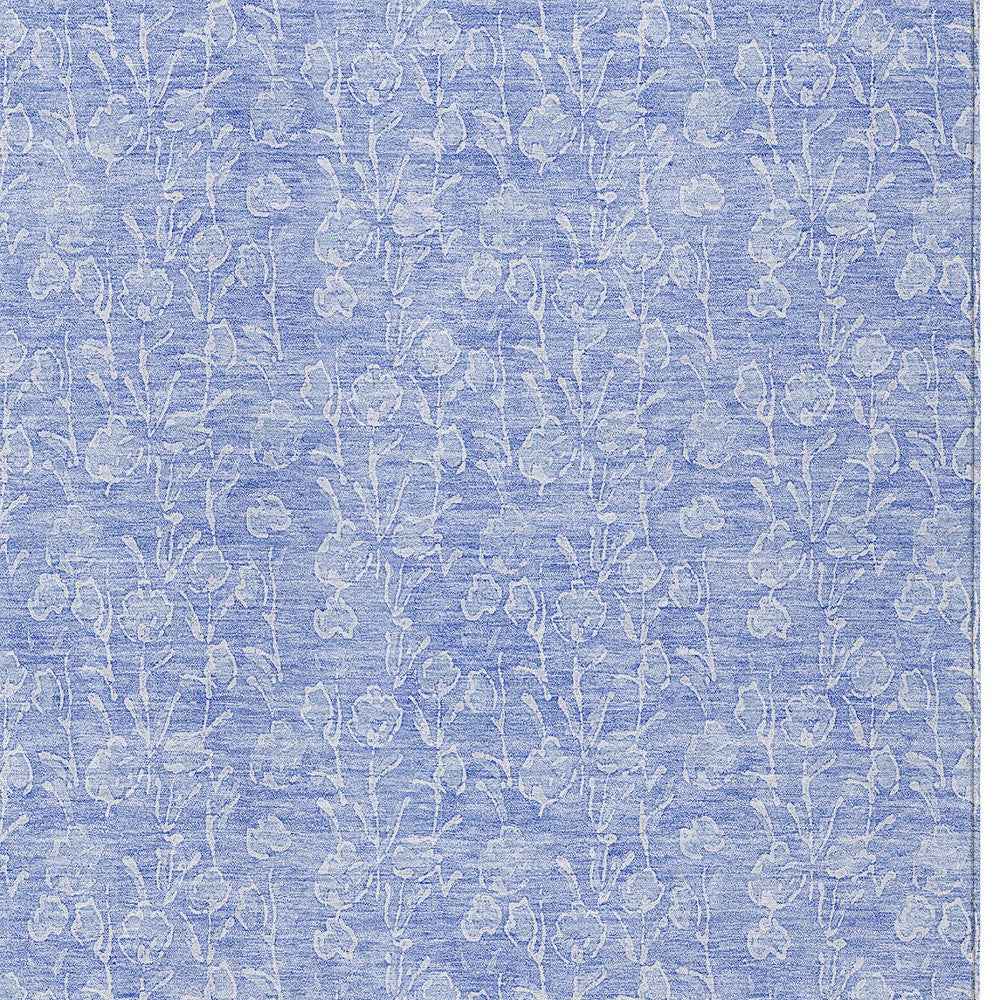 8' X 10' Denim Blue And Ivory Floral Washable Indoor Outdoor Area Rug