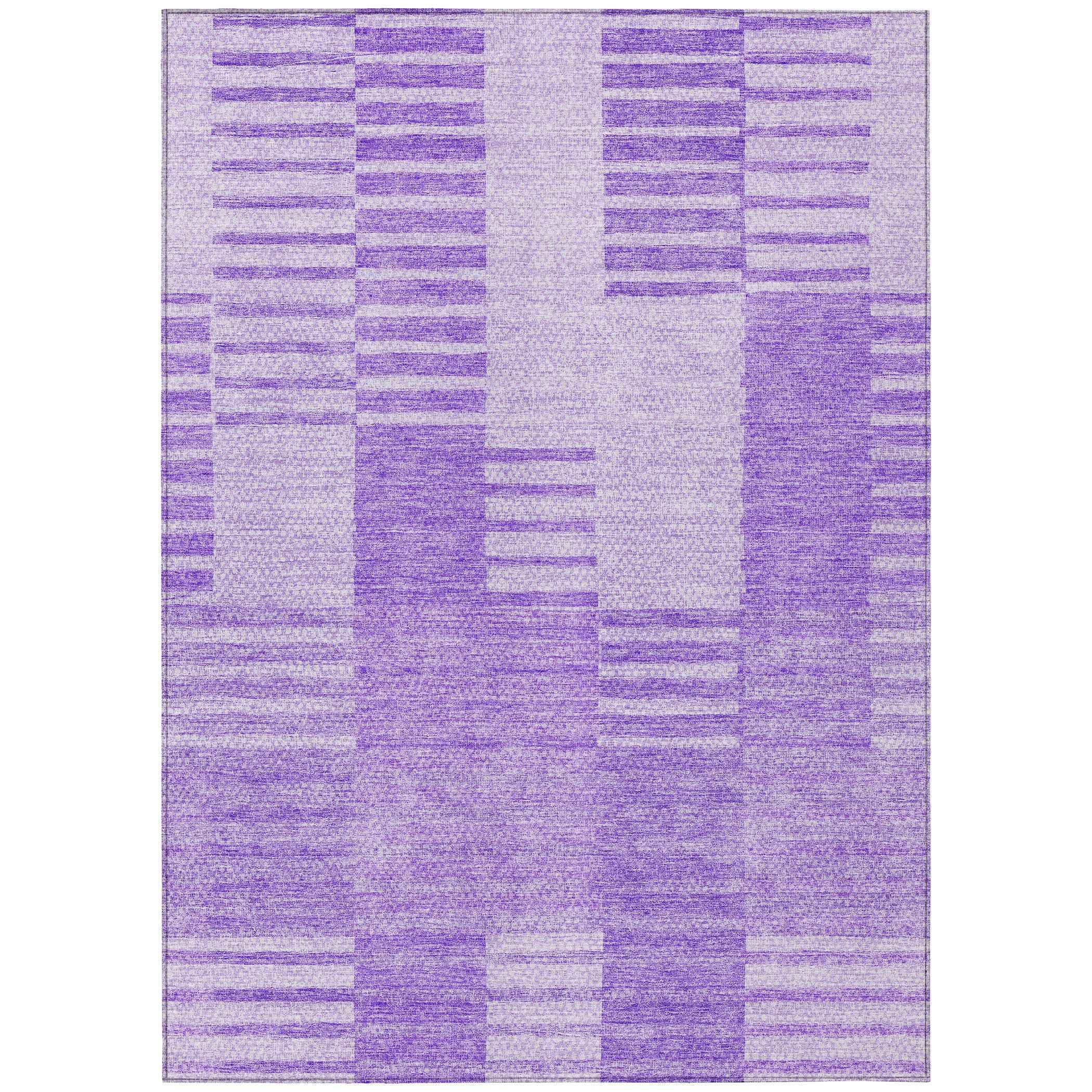 8' X 10' Lavender And Purple Striped Washable Indoor Outdoor Area Rug