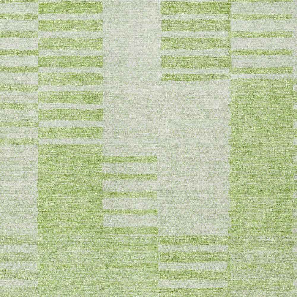 10' X 14' Artichoke Green And Mint Green Striped Washable Indoor Outdoor Area Rug