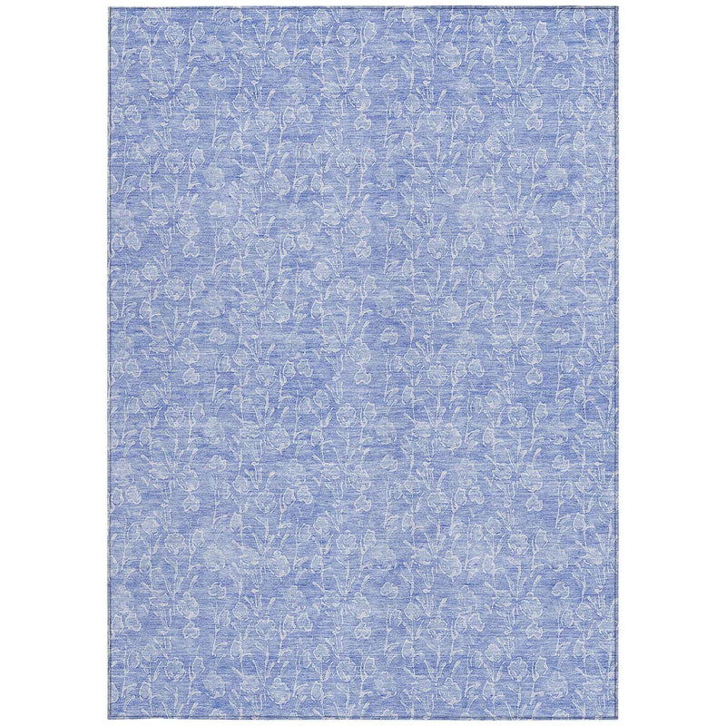 8' X 10' Denim Blue And Ivory Floral Washable Indoor Outdoor Area Rug