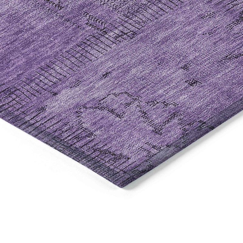 3' X 5' Purple Eggplant And Gray Patchwork Washable Indoor Outdoor Area Rug