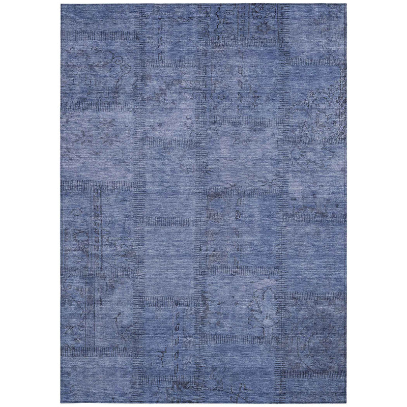 8' X 10' Denim Blue And Sky Blue Patchwork Washable Indoor Outdoor Area Rug