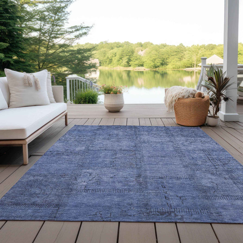8' X 10' Denim Blue And Sky Blue Patchwork Washable Indoor Outdoor Area Rug