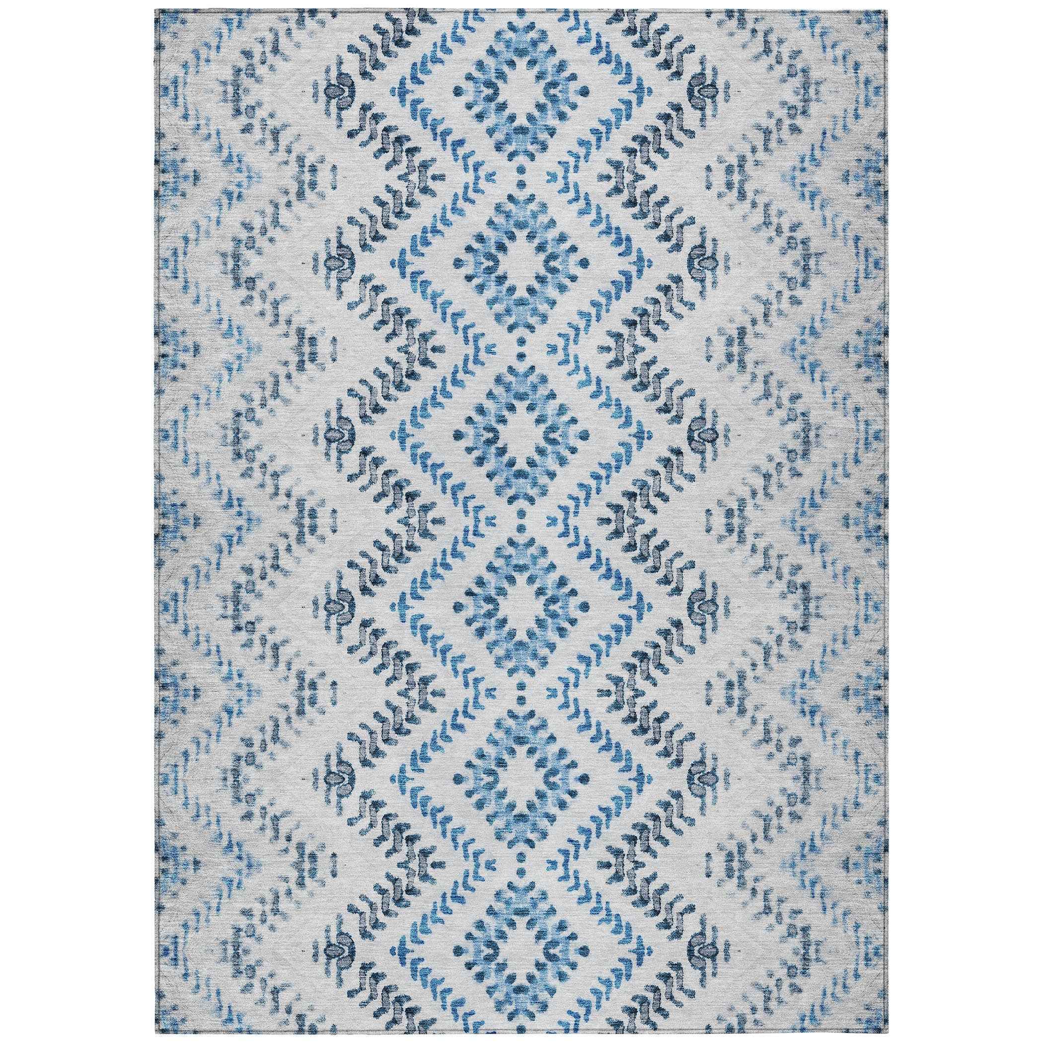 5' X 8' Navy Blue And Denim Blue Geometric Washable Indoor Outdoor Area Rug