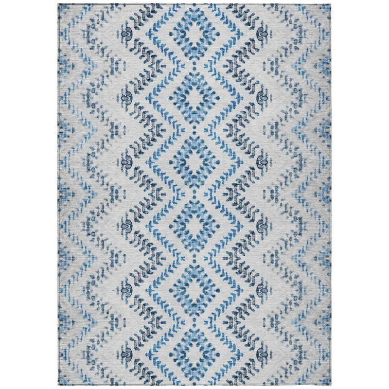 5' X 8' Navy Blue And Denim Blue Geometric Washable Indoor Outdoor Area Rug