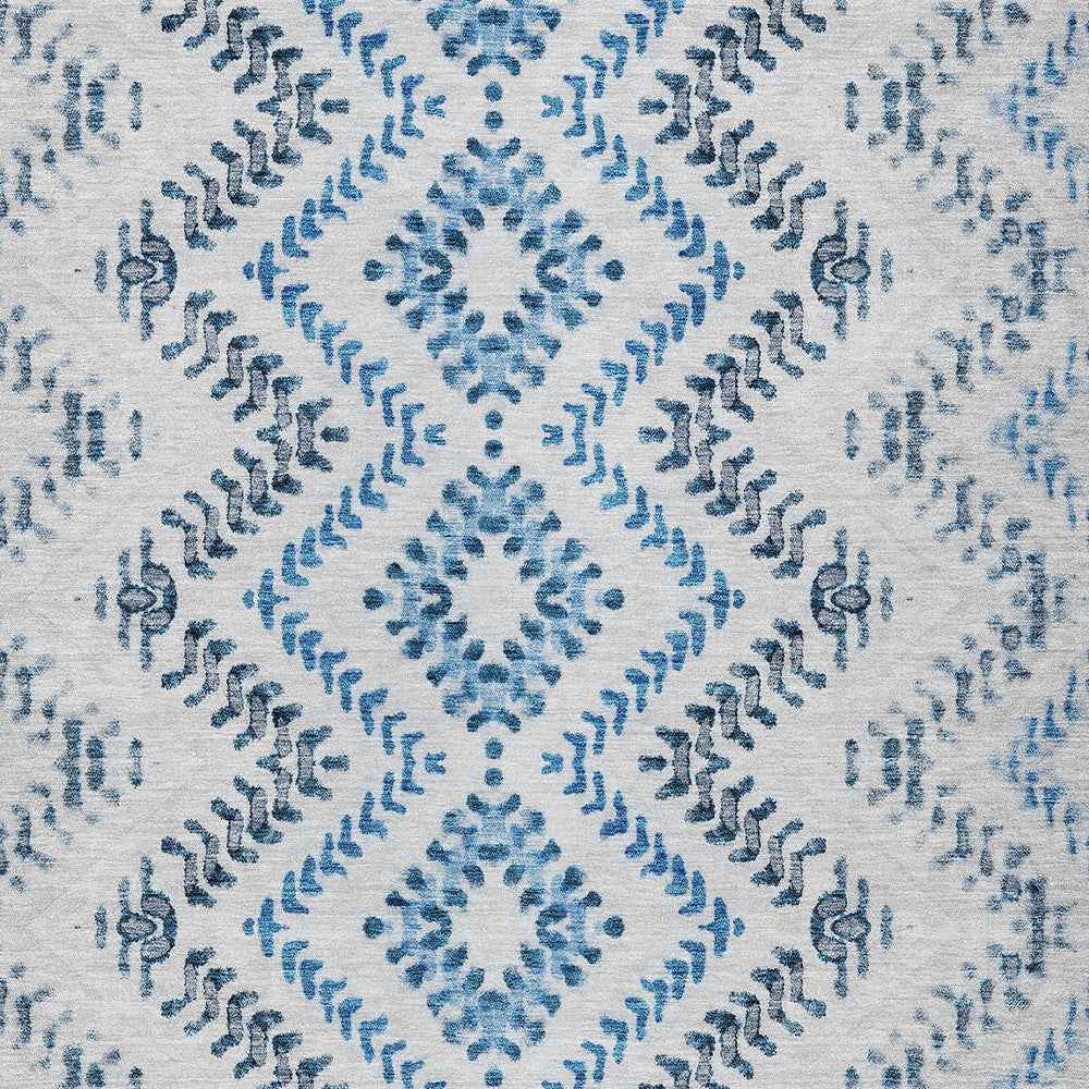 5' X 8' Navy Blue And Denim Blue Geometric Washable Indoor Outdoor Area Rug