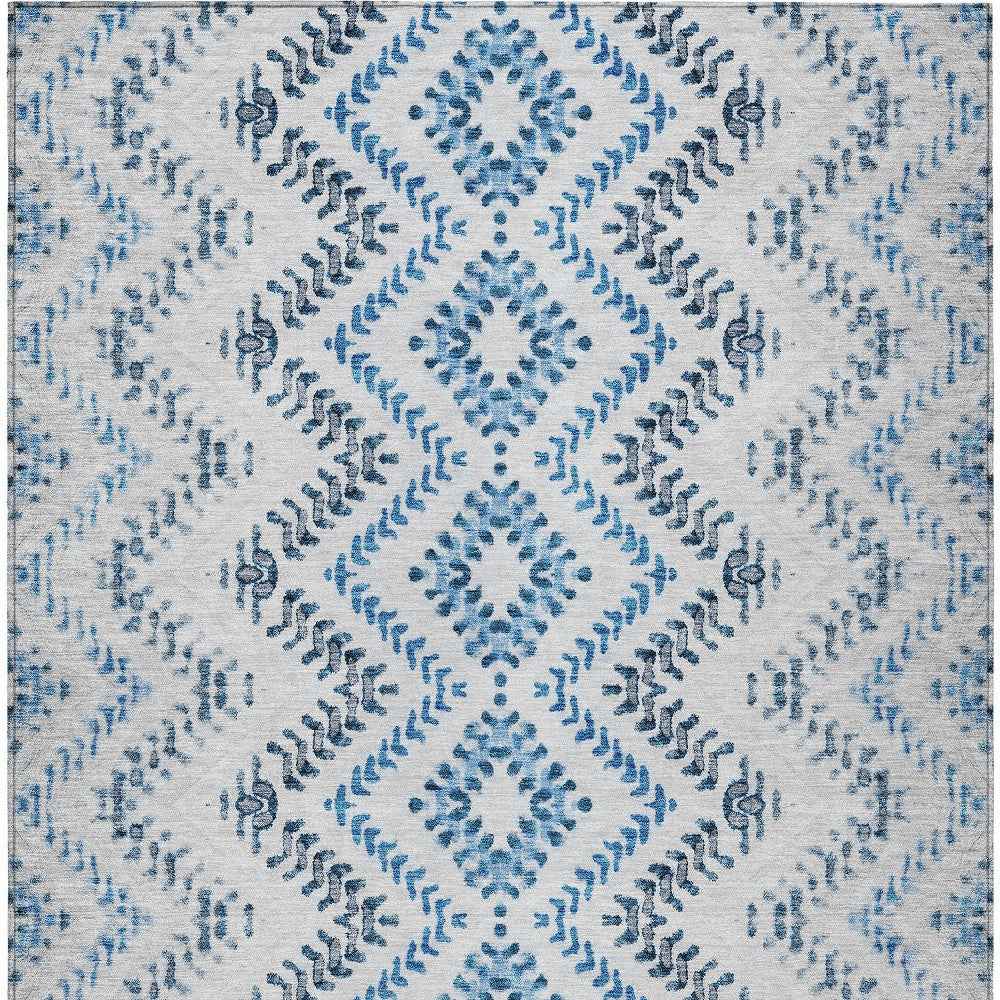 5' X 8' Navy Blue And Denim Blue Geometric Washable Indoor Outdoor Area Rug