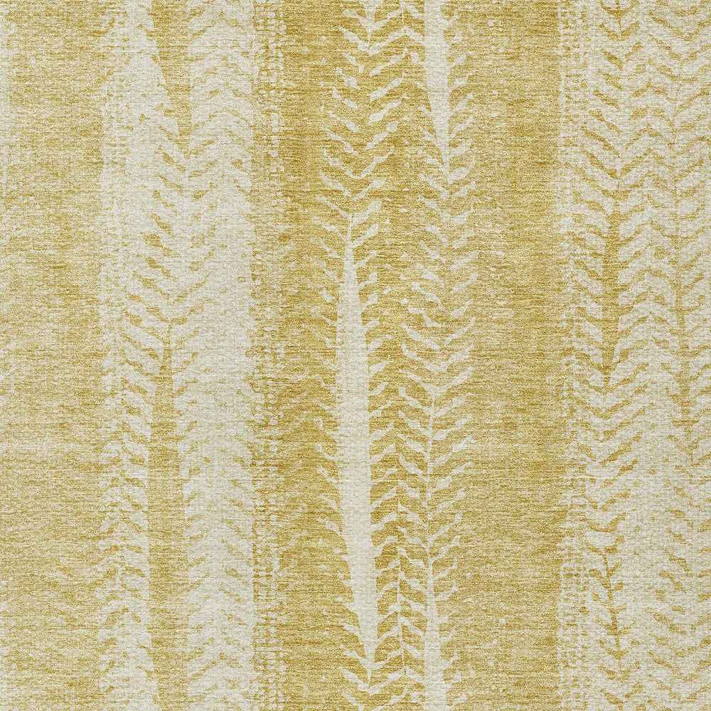 9' X 12' Gold Wheat And Ivory Botanical Leaves Washable Indoor Outdoor Area Rug