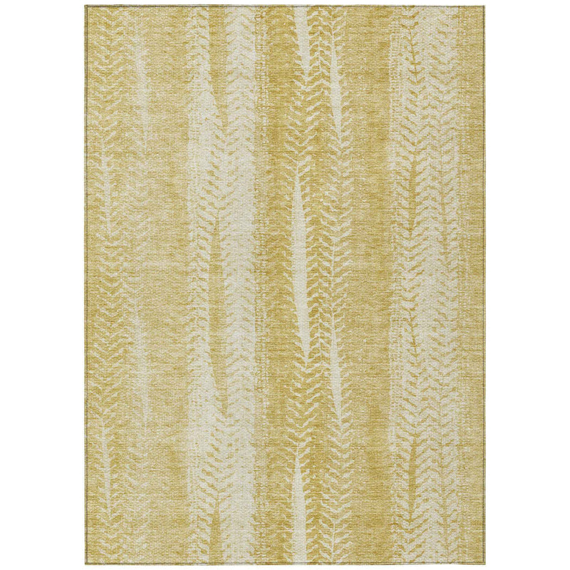 9' X 12' Gold Wheat And Ivory Botanical Leaves Washable Indoor Outdoor Area Rug
